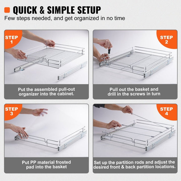 VEVOR 34x53 cm Pull Out Cabinet Organizer, Heavy Duty Slide Out Pantry Shelves, Chrome - Plated Steel Roll Out Drawers, Sliding Drawer Storage for Home, Inside Kitchen Cabinet, Bathroom, Under Sink - RnR Galore