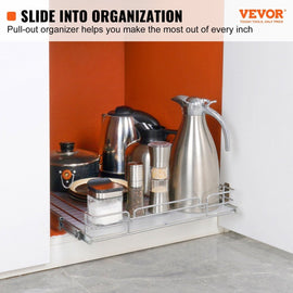 VEVOR 34x53 cm Pull Out Cabinet Organizer, Heavy Duty Slide Out Pantry Shelves, Chrome - Plated Steel Roll Out Drawers, Sliding Drawer Storage for Home, Inside Kitchen Cabinet, Bathroom, Under Sink - RnR Galore