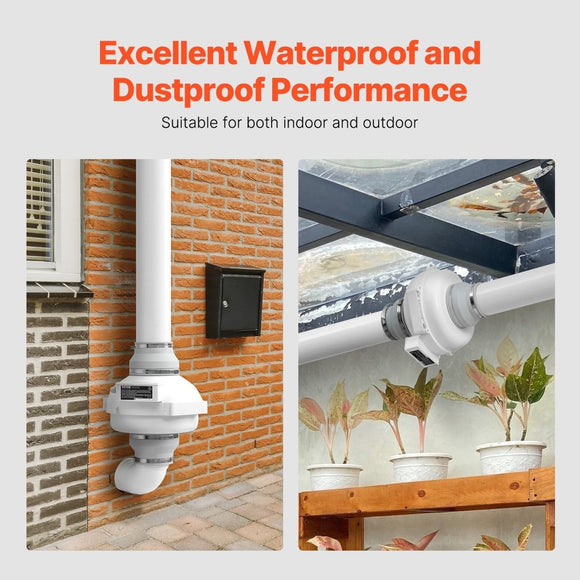 VEVOR 4" to 4.5" Radon Mitigation Fan System Quiet 380CFM Inline Duct Waterproof - RnR Galore