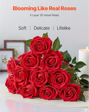 VEVOR 60 Pcs Red Roses Artificial Flowers Realistic Bouquet for Xmas Home Decor - RnR Galore