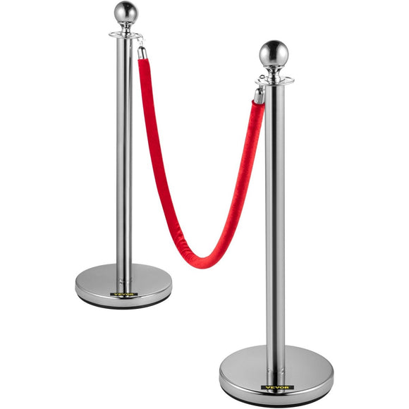 VEVOR 6PCS Red Rope Stanchion Silver Post Crowd Control Queue Line Barrier - RnR Galore