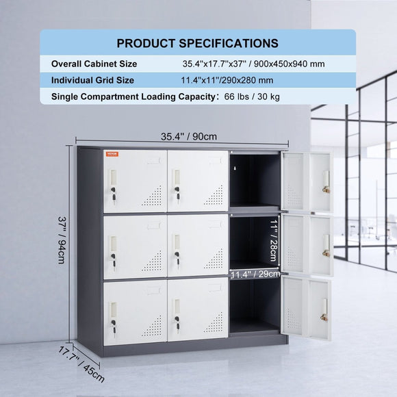 VEVOR 9 Doors Metal Storage Cabinet Employees Steel Storage Cabinet Office Gray - RnR Galore