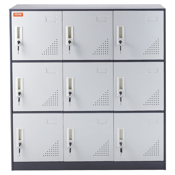VEVOR 9 Doors Metal Storage Cabinet Employees Steel Storage Cabinet Office Gray - RnR Galore
