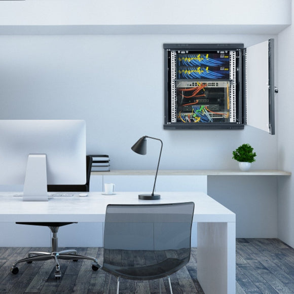 VEVOR 9U Wall Mount Network Server Cabinet, 39.37 cm Deep, Server Rack Cabinet Enclosure, 90.7 kg Max. Ground - mounted Load Capacity, with Locking Glass Door Side Panels, for IT Equipment, A/V Devices - RnR Galore