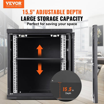 VEVOR 9U Wall Mount Network Server Cabinet, 39.37 cm Deep, Server Rack Cabinet Enclosure, 90.7 kg Max. Ground - mounted Load Capacity, with Locking Glass Door Side Panels, for IT Equipment, A/V Devices - RnR Galore