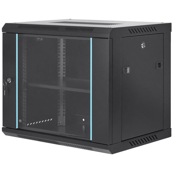 VEVOR 9U Wall Mount Network Server Cabinet, 39.37 cm Deep, Server Rack Cabinet Enclosure, 90.7 kg Max. Ground - mounted Load Capacity, with Locking Glass Door Side Panels, for IT Equipment, A/V Devices - RnR Galore