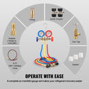 VEVOR AC Gauge Set - 3 Way AC Manifold Gauge Set for R134A R22 R12 R502 Refrigerant, Freon Gauges with 5ft Hoses, Couplers, Can Tap Works on Car Auto Freon Charging and Evacuation - RnR Galore