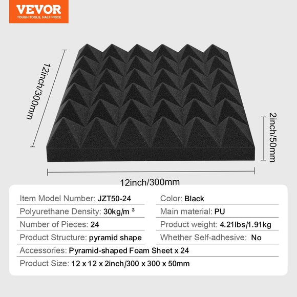 VEVOR Acoustic Foam Panels 24 Pack 12 x 12 x 2 in for Studio Wall and Ceiling - RnR Galore