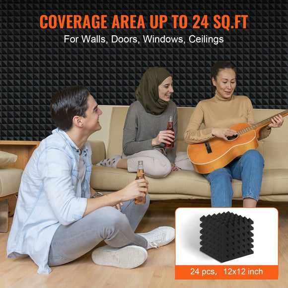 VEVOR Acoustic Foam Panels 24 Pack 12 x 12 x 2 in for Studio Wall and Ceiling - RnR Galore