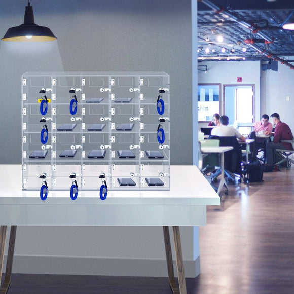 VEVOR Acrylic Cell Phone Locker Box Storage Cabinet Pocket w/Keys 20 Slots Clear - RnR Galore