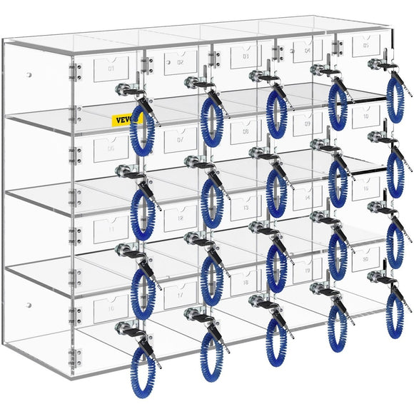 VEVOR Acrylic Cell Phone Locker Box Storage Cabinet Pocket w/Keys 20 Slots Clear - RnR Galore