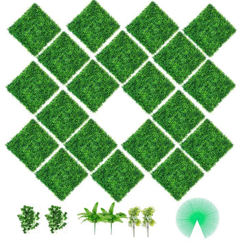 VEVOR Artificial Boxwood Panels, 20 PCS 20\"x20\" Boxwood Hedge Wall Panels, PE Artificial Grass Backdrop Wall 1.6\", Privacy Hedge Screen for Decoration of Outdoor, Indoor, Garden, Fence, and Backyar - RnR Galore