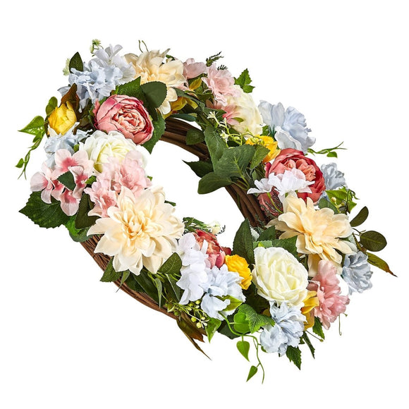 VEVOR Artificial Decorative Wreath 60.96 cm White Pink Yellow Peonies Hydrangeas - RnR Galore