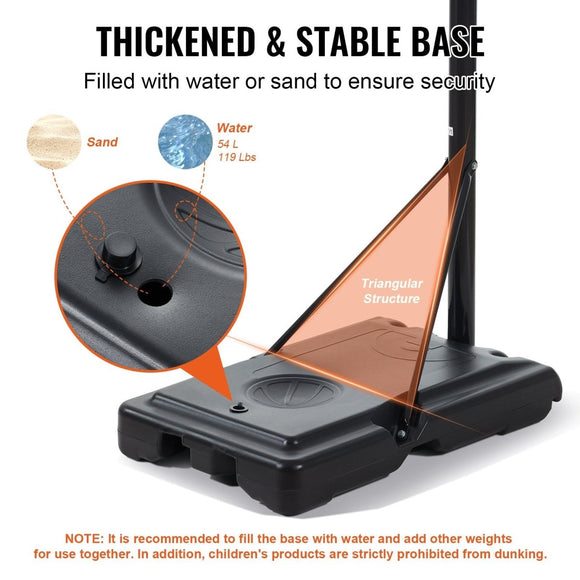 VEVOR Basketball Hoop, 4 - 10 ft Adjustable Height Portable Backboard System, 44 inch Basketball Hoop & Goal, Kids & Adults Basketball Set with Wheels, Stand, and Fillable Base, for Outdoor/Indoor - RnR Galore