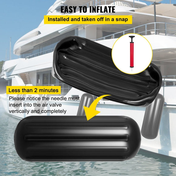 VEVOR Boat Fenders, 10" x 28" Ribbed Fender, 4 Pack Boat Bumpers, Hole Through Middle Ribbed Inflatable Boat Fender with 4 Ropes, for Pontoon Boat Sailboat, Ski Boat, Black - RnR Galore