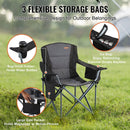 VEVOR Camping Folding Chair for Adults, Portable Heavy Duty Outdoor Quad Lumbar Back Padded Arm Chairs with Side Pockets, Cup Holder and Cooler Bag for Beach, Lawn, Picnic, Fishing, Backpacking, Black - RnR Galore