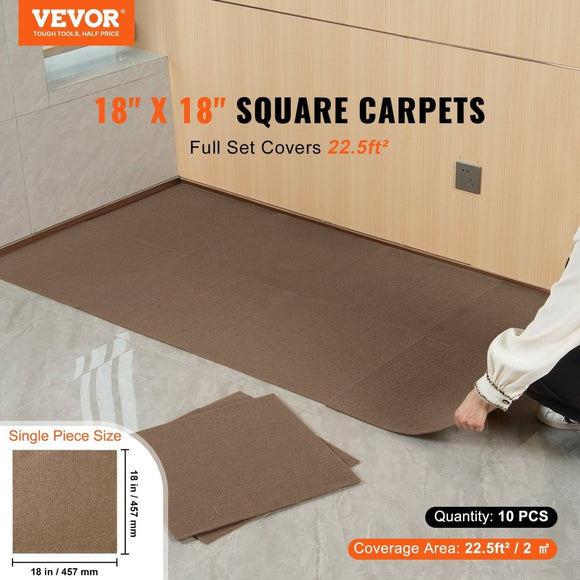 VEVOR Carpet Tiles Peel and Stick, Squares Self Adhesive Carpet Floor Tile, Soft Padded Carpet Tiles, Easy Install DIY for Bedroom Living Room Indoor Outdoor (10 Tiles, Dark Brown) - RnR Galore