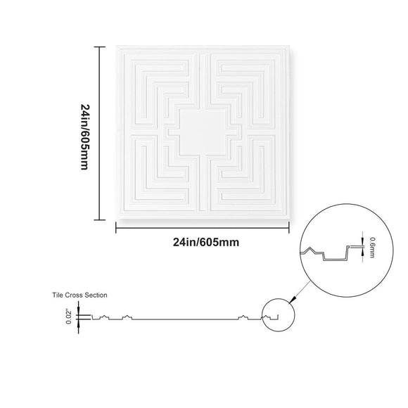 VEVOR Ceiling Tiles 12 - Pack 24 x 24 in PVC Easy Installation White Echo Pattern - RnR Galore