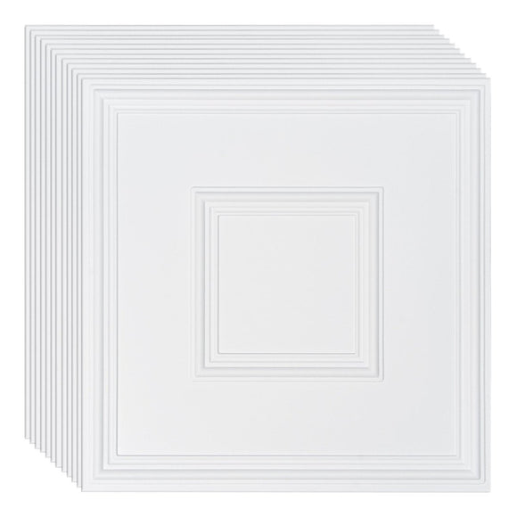 VEVOR Ceiling Tiles 12 - Pack 24 x 24 in PVC Easy Installation White Geometric - RnR Galore