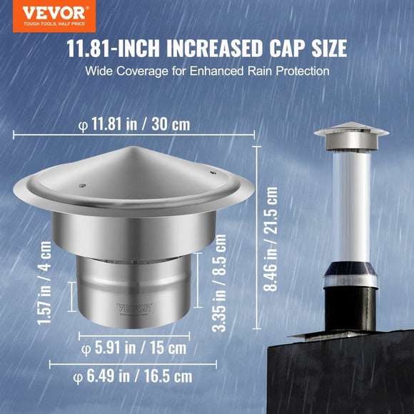 VEVOR Chimney Cap 6 - inch 304 Stainless Steel Round Roof Rain Cap Cover Silver - RnR Galore