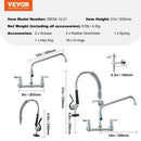 VEVOR Commercial Faucet with Pre - Rinse Sprayer, 21" Height, 8" Center, 12" Swing Spout, Wall Mount Kitchen Sink Faucet, Brass Constructed Device with Pull Down Spray, for 1/2/3 Compartment Sink - RnR Galore