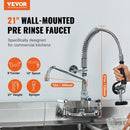 VEVOR Commercial Faucet with Pre - Rinse Sprayer, 21" Height, 8" Center, 12" Swing Spout, Wall Mount Kitchen Sink Faucet, Brass Constructed Device with Pull Down Spray, for 1/2/3 Compartment Sink - RnR Galore