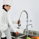 VEVOR Commercial Faucet with Pre - Rinse Sprayer, 26" Height, 8" Center, 12" Swing Spout, Deck Mount Kitchen Sink Faucet, Brass Constructed Device with Pull Down Spray, for 1/2/3 Compartment Sink - RnR Galore