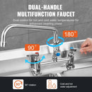 VEVOR Commercial Faucet with Pre - Rinse Sprayer, 26" Height, 8" Center, 12" Swing Spout, Deck Mount Kitchen Sink Faucet, Brass Constructed Device with Pull Down Spray, for 1/2/3 Compartment Sink - RnR Galore