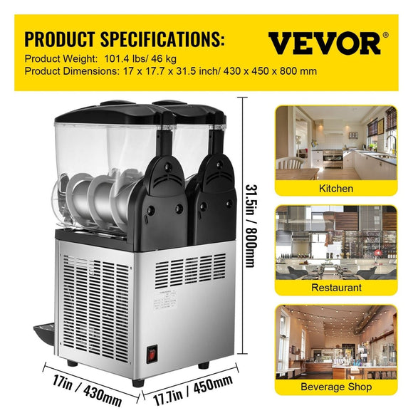 VEVOR Commercial Slush Machine Margarita Slush Maker 2x15L Frozen Drink Machine - RnR Galore