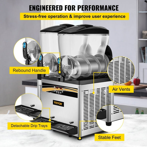 VEVOR Commercial Slush Machine Margarita Slush Maker 2x15L Frozen Drink Machine - RnR Galore