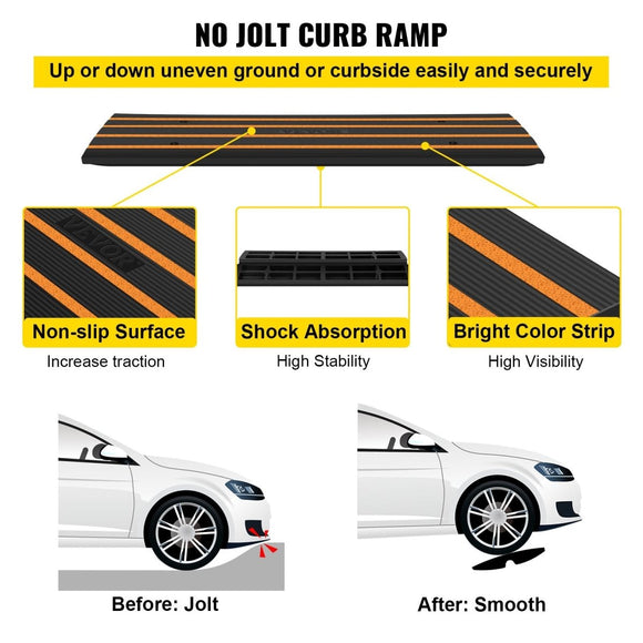 VEVOR Curb Ramp, 2 Pack, 6.5 cm Rise, Rubber Driveway Ramps, Heavy Duty 15 tons Weight Capacity Threshold Ramp, Curbside Bridge Ramps for Loading Dock Garage Sidewalk, Expandable Full Ramp Set - RnR Galore