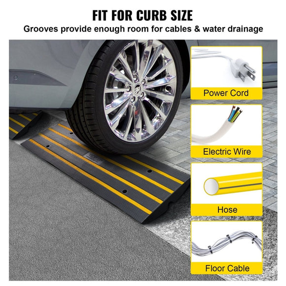 VEVOR Curb Ramp, 2 Pack, 6.5 cm Rise, Rubber Driveway Ramps, Heavy Duty 15 tons Weight Capacity Threshold Ramp, Curbside Bridge Ramps for Loading Dock Garage Sidewalk, Expandable Full Ramp Set - RnR Galore
