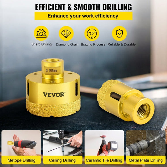 VEVOR Diamond Drill Bits 4PCS Diamond Hole Saw 25/35/50/68mm Tile Hole Saw Kit Vacuum Brazed Diamond Drill Bit 0.59in/15mm Segment Tile Hole Saw w Storage Case for Tile Ceramic Porcelain Marble Stone - RnR Galore