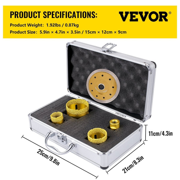 VEVOR Diamond Drill Bits 4PCS Diamond Hole Saw 25/35/50/68mm Tile Hole Saw Kit Vacuum Brazed Diamond Drill Bit 0.59in/15mm Segment Tile Hole Saw w Storage Case for Tile Ceramic Porcelain Marble Stone - RnR Galore