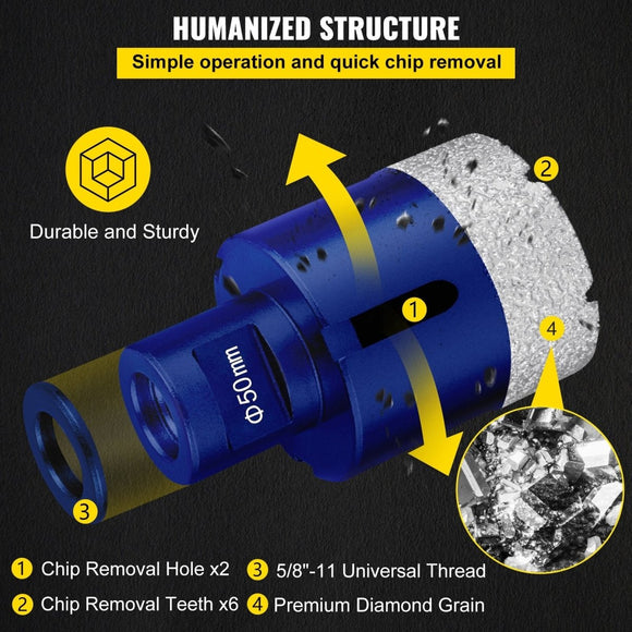 VEVOR Diamond Drill Bits 4PCS Diamond Hole Saw 35/40/50/68mm Tile Hole Saw Kit Vacuum Brazed Diamond Drill Bit 0.59in/15mm Segment Tile Hole Saw w Storage Case for Tile Ceramic Porcelain Marble Stone - RnR Galore
