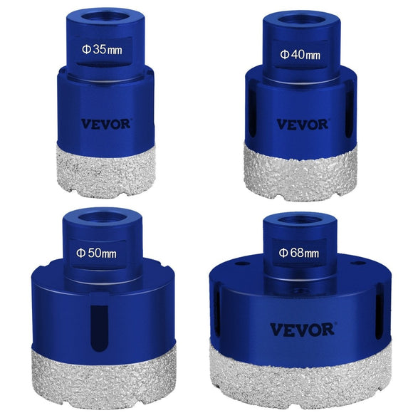 VEVOR Diamond Drill Bits 4PCS Diamond Hole Saw 35/40/50/68mm Tile Hole Saw Kit Vacuum Brazed Diamond Drill Bit 0.59in/15mm Segment Tile Hole Saw w Storage Case for Tile Ceramic Porcelain Marble Stone - RnR Galore