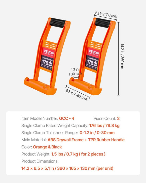 VEVOR Drywall Carrier 2 Pack Plywood Carriers Handles with 79.8 kg Load - RnR Galore