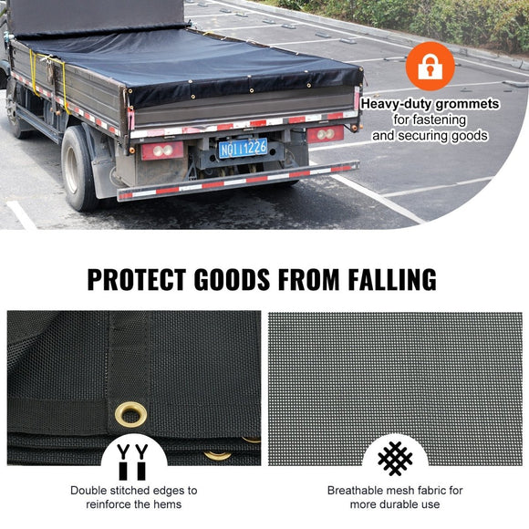 VEVOR Dump Truck Mesh Tarp, 5 x 14 ft, PVC Coated Black Heavy Duty Cover with 5.5" 18oz Double Pocket, Brass Grommets, Reinforced Double Needle Stitch Webbing Fits Manual or Electric Dump Truck System - RnR Galore