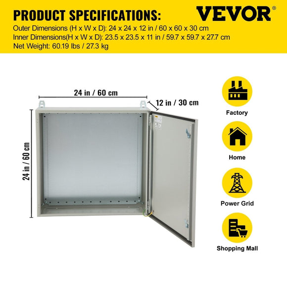 VEVOR Electrical Steel Enclosure Box NEMA 4 Outdoor Enclosure 24 x 24 x 12'' UL - RnR Galore