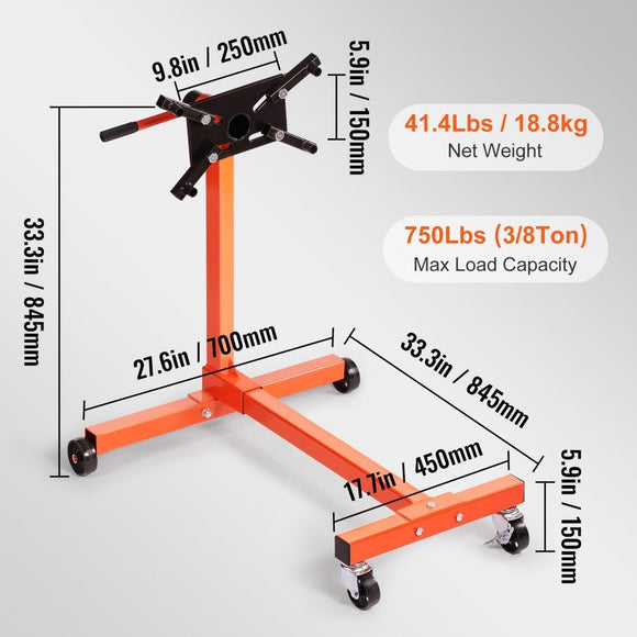 VEVOR Engine Stand 750LBS Motor Hoist Dolly 360 Degree Adjustable Mounting Head - RnR Galore