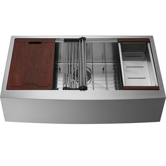 VEVOR Farmhouse Kitchen Sink, 304 Stainless Steel Drop - In Sinks, Top Mount Single Bowl Basin with Ledge & Accessories, Household Dishwasher Sinks for Workstation, Prep Kitchen, and Bar Sink, 36 inch - RnR Galore