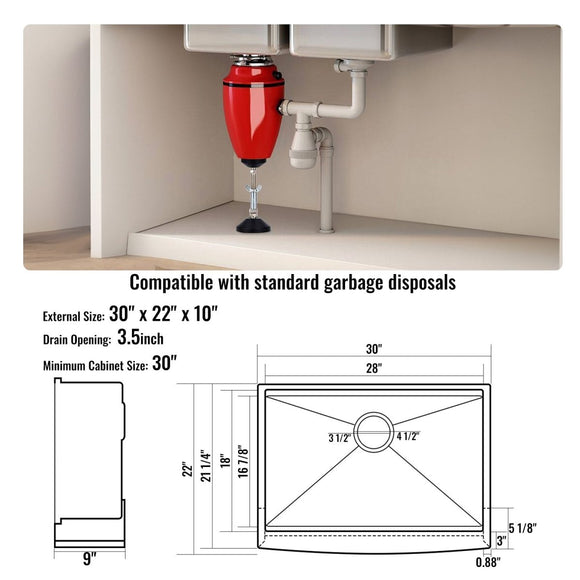 VEVOR Farmhouse Kitchen Sink, 304 Stainless Steel Drop - In Sinks, Top Mount Single Bowl Basin with Ledge & Accessories, Household Dishwasher Sinks for Workstation, Prep Kitchen, and Bar Sink, 30 inch - RnR Galore
