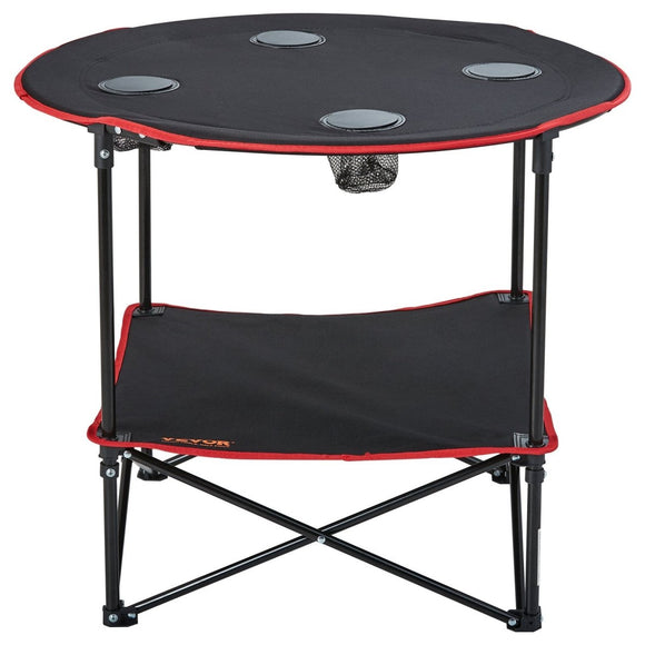 VEVOR Folding Camping Table, Outdoor Portable Side Tables, Lightweight Fold Up Table, 600D Oxford Fabric & Steel Ultra Compact Work Table with Large Storage & Carry Bag, For Beach Picnic, 28.3"x24" - RnR Galore