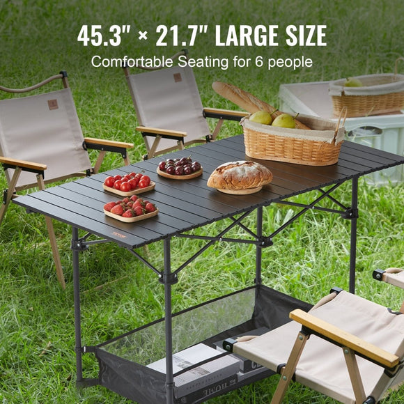 VEVOR Folding Camping Table, Outdoor Portable Side Tables, Lightweight Fold Up Table, Aluminum & Steel Ultra Compact Work Table with Large Storage and Carry Bag, For Beach, Picnic, Travel, 24x16 inch - RnR Galore