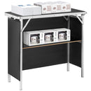 VEVOR Folding Portable Bar Table, Tradeshow Podium Table for Indoor, Outdoor, Party, Picnic, Exhibition, Includes Carrying Case, Storage Shelf and Black Skirt, 38.39" x 15.16" x 34.25“ - RnR Galore