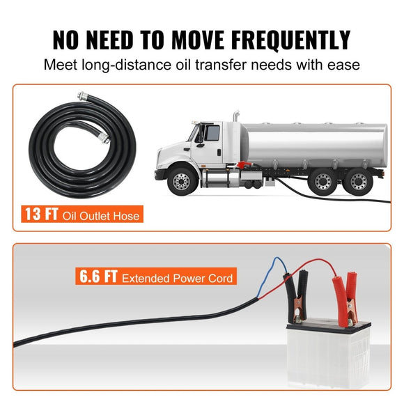 VEVOR Fuel Transfer Pump, 12V DC, 10 GPM, 8 m Lift, Portable Electric Diesel Transfer Extractor Pump Kit with Automatic Shut - off Nozzle, Delivery & Suction Hose for Diesel, Kerosene, Transformer Oil - RnR Galore