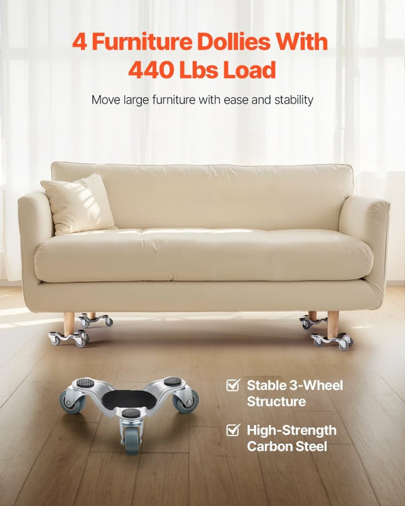 VEVOR Furniture Dolly 4 pcs Steel Tri - dolly Set Furniture Mover 200 kg Capacity - RnR Galore