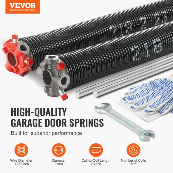 VEVOR Garage Door Torsion Springs Pair of 0.218 x 2 x 23inch with Winding Bars - RnR Galore