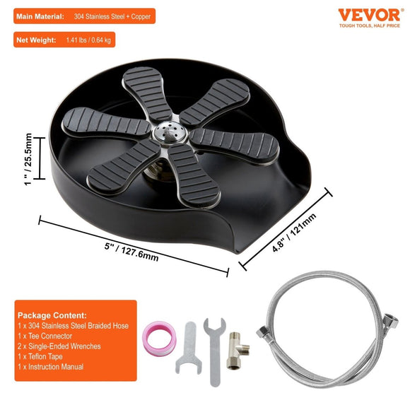 VEVOR Glass Rinser, 10 Powerful Spraying Jets Rotating Cup Rinser for Sink, 304 Stainless Steel Faucet Cup Washer & Silicone Nonslip Pad for Baby Bottle, Glass Cup, Wine Glass (Matte Black Base) - RnR Galore