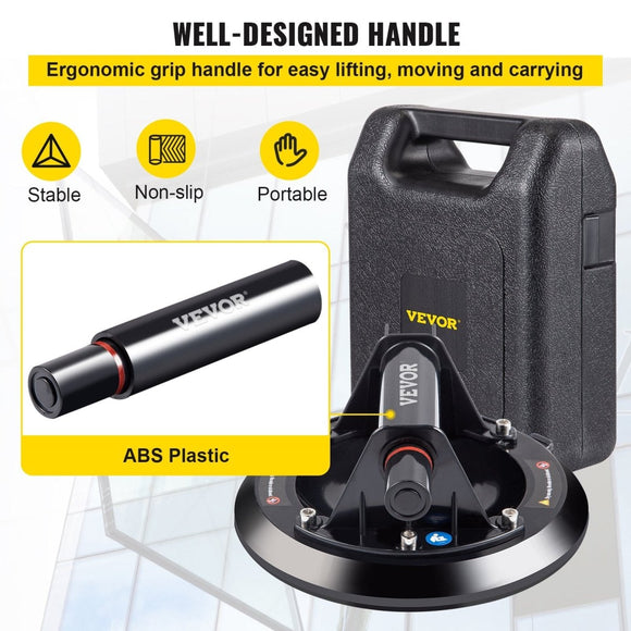 VEVOR Glass Suction Cup, 8'' Vacuum Suction Cup, 220lbs Load Capacity Vacuum Glass Lifter with Plastic Handle, Heavy - Duty Hand - Held Glass Lifter For Granite & Glass Lifting, With a free case - RnR Galore